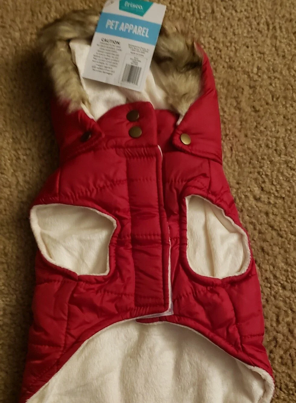 Red Quilted Dog Coat with Faux-Fur Hood